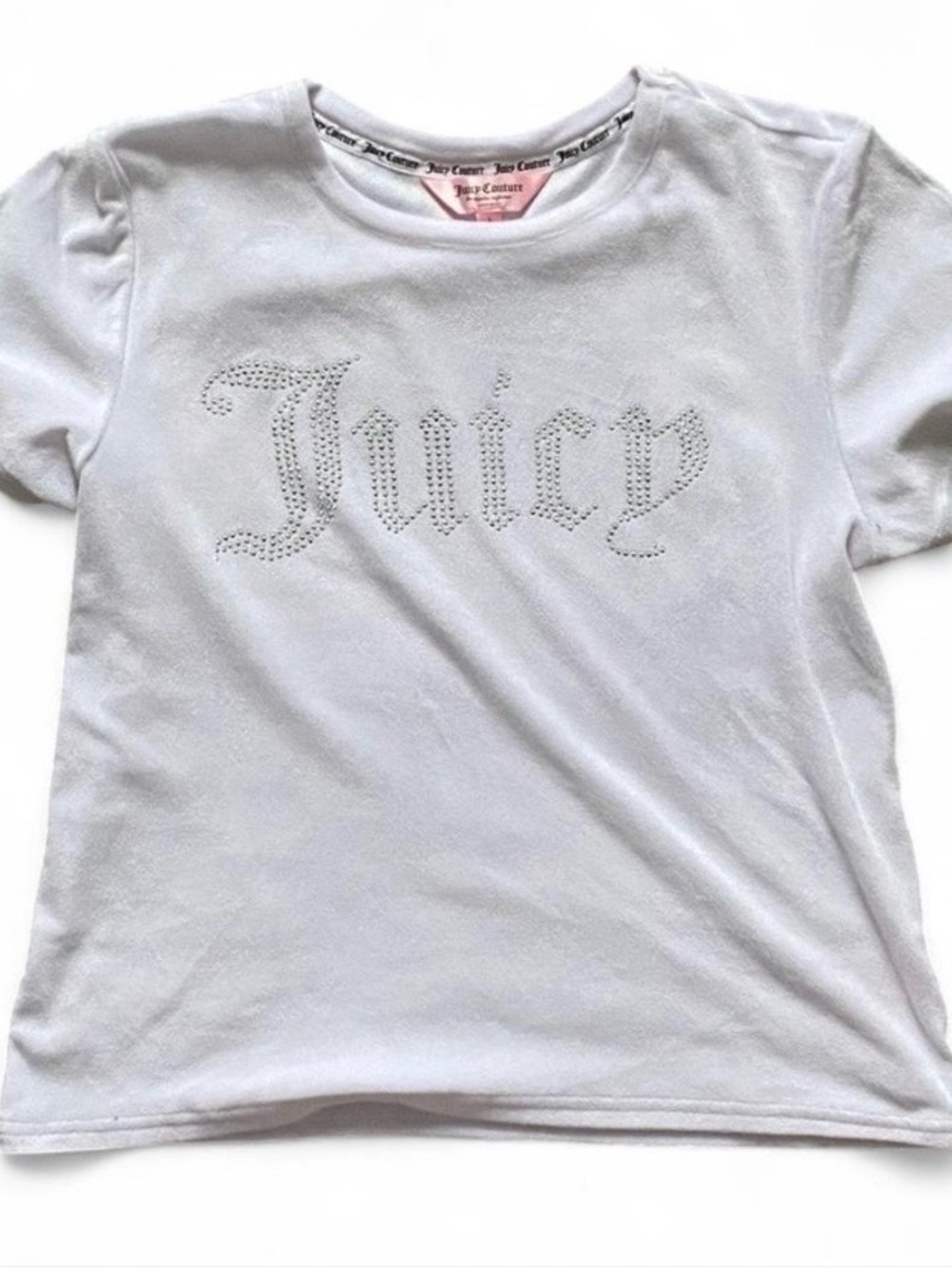 Juicy Couture White Rhinestone 'Juicy' Logo Short Sleeve Tee